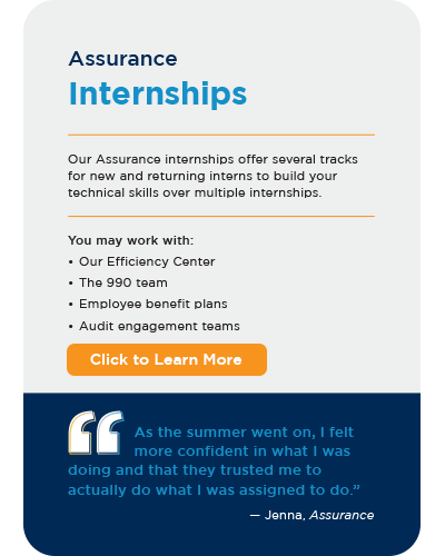 Assurance Internship Career Fair Card 400x500