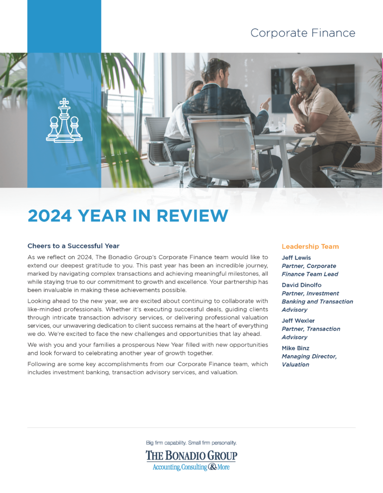 The Bonadio Group Corporate Finance 2024 Year In Review January 2025 Page 1